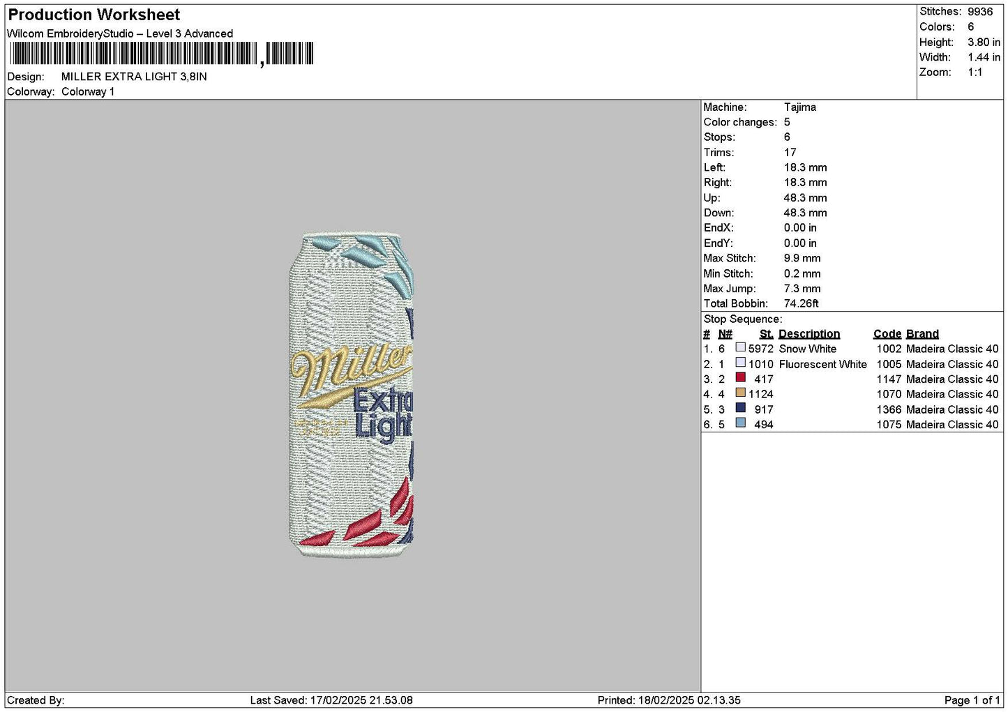 Millerbottle Embroidery File 6 sizes