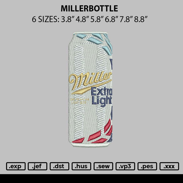 Millerbottle Embroidery File 6 sizes