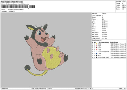 Miltank Poke Embroidery File 6 sizes