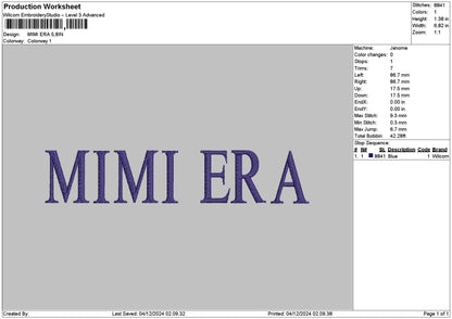 Mimiera Text Embroidery File 6 sizes