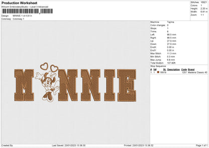 Minnie 1Clr Embroidery file 6 sizes
