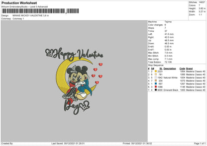 Minnie Mickey Valentine Embroidery File 4 size