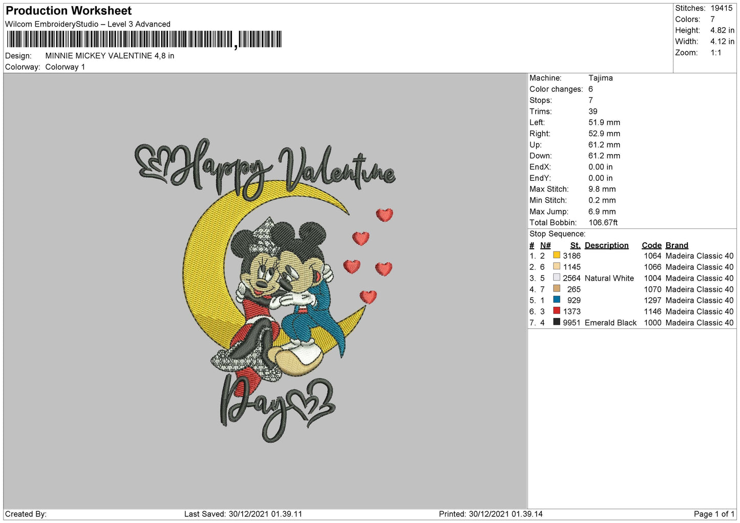 Minnie Mickey Valentine Embroidery File 4 size