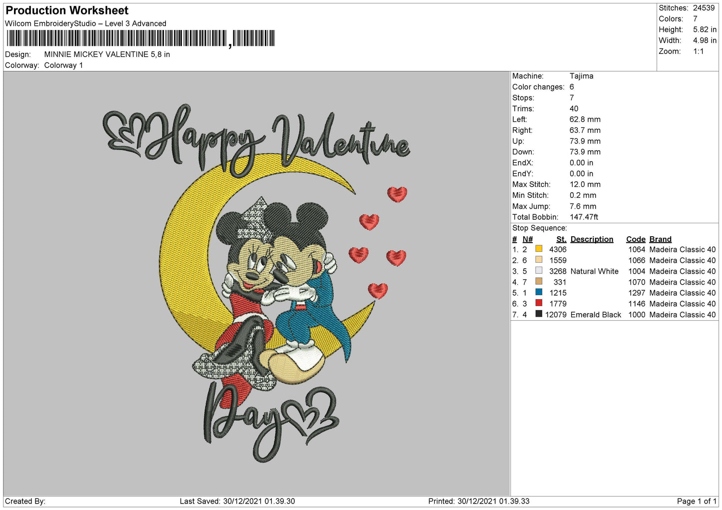 Minnie Mickey Valentine Embroidery File 4 size