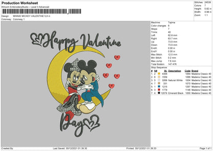 Minnie Mickey Valentine Embroidery File 4 size