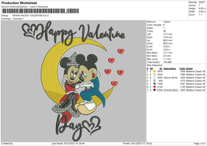 Minnie Mickey Valentine Embroidery File 4 size