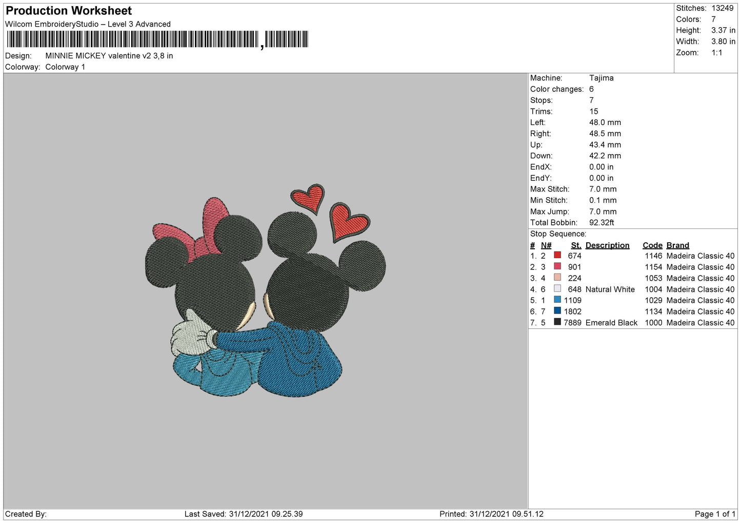 Minnie Mickey Valentine V2 Embroidery File 4 size