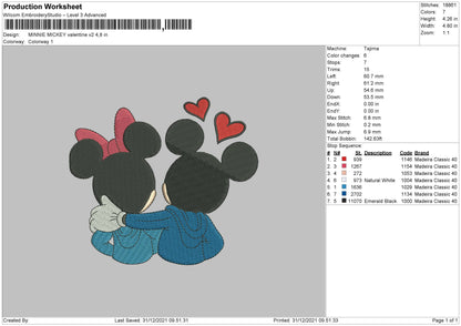 Minnie Mickey Valentine V2 Embroidery File 4 size