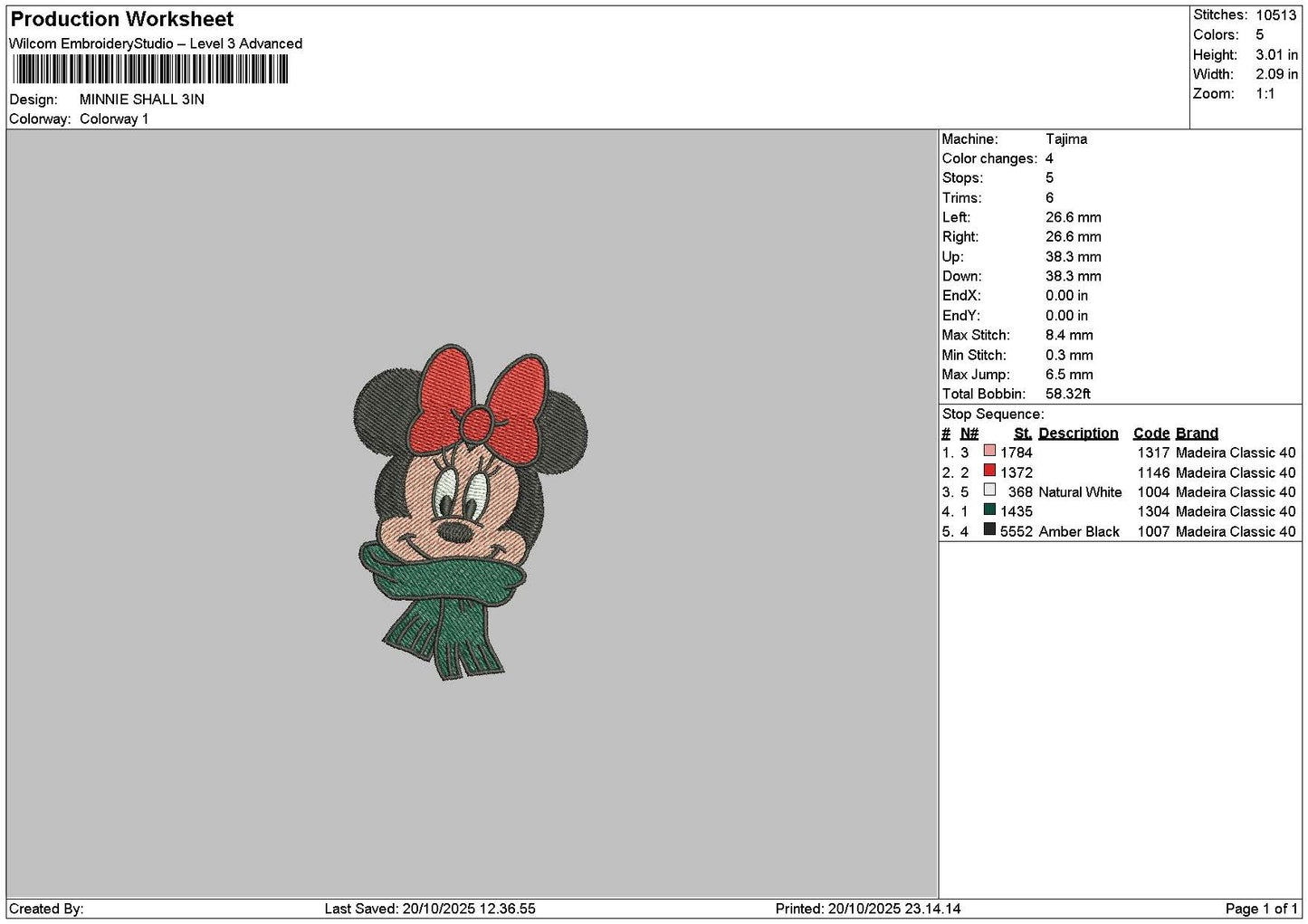 Minniehead Xmas Embroidery File 6 sizes
