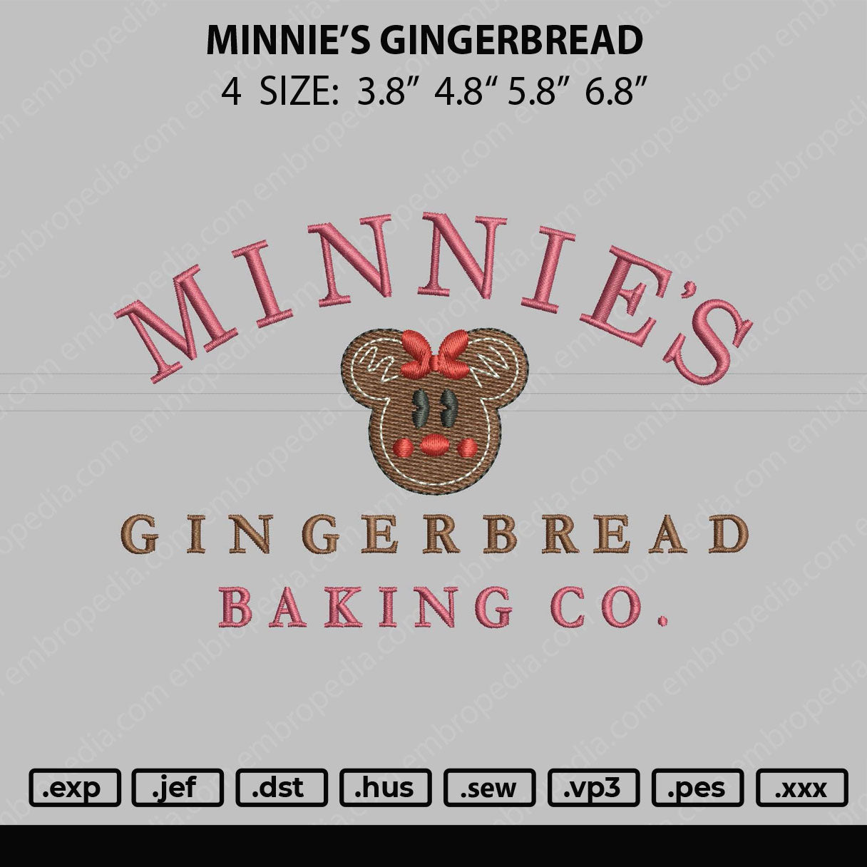 Minnie's Gingerbread Embroidery File 4 size