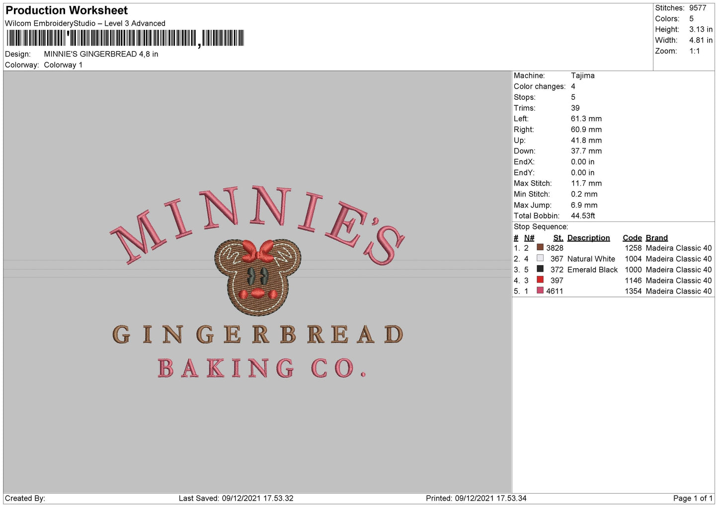 Minnie's Gingerbread Embroidery File 4 size