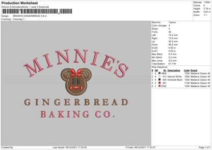 Minnie's Gingerbread Embroidery File 4 size