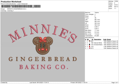 Minnie's Gingerbread Embroidery File 4 size