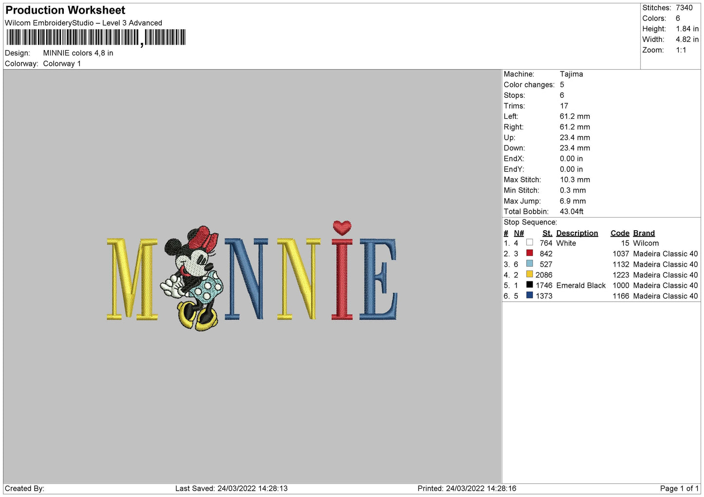 Minnie Colors Embroidery File 4 size