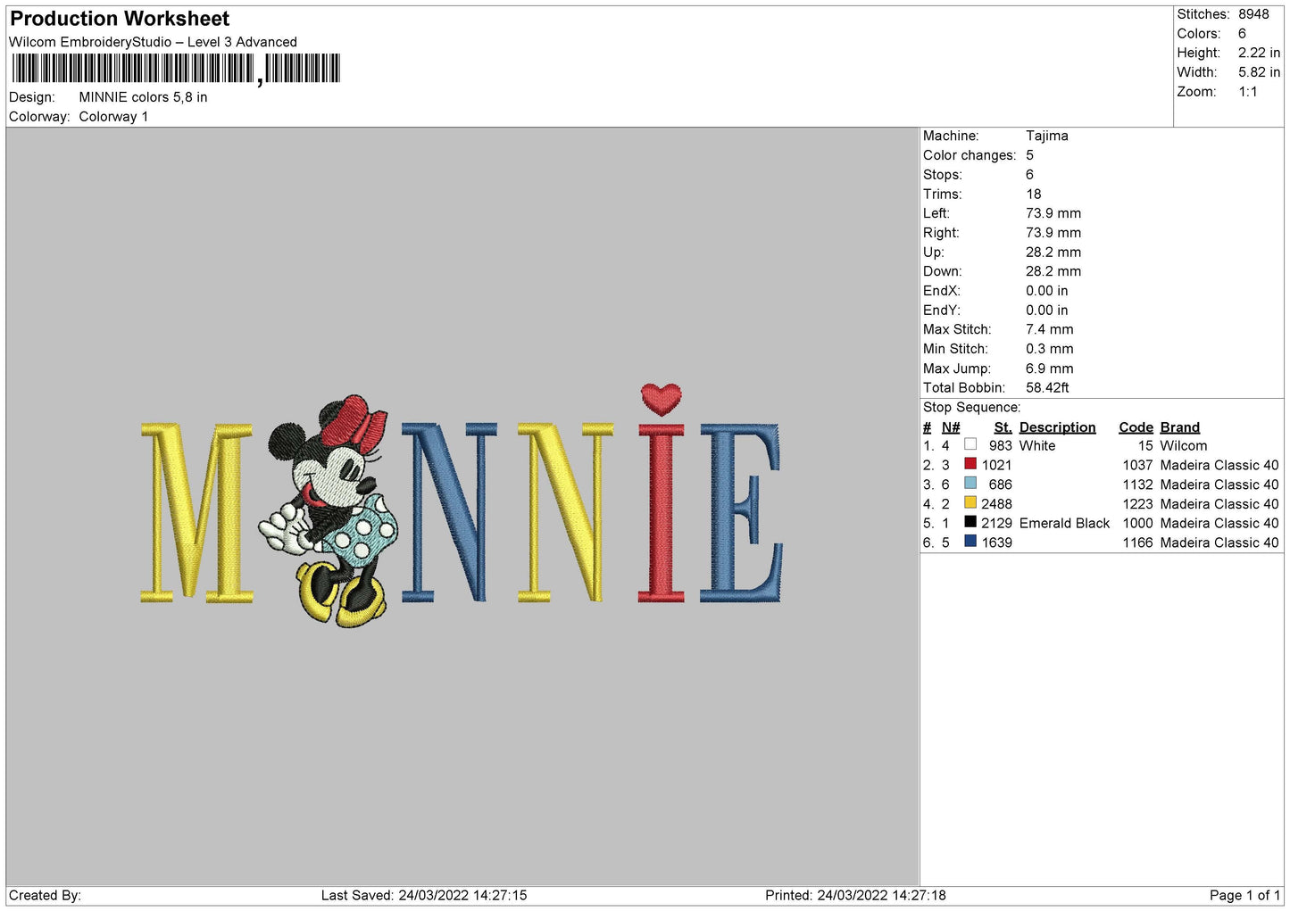 Minnie Colors Embroidery File 4 size