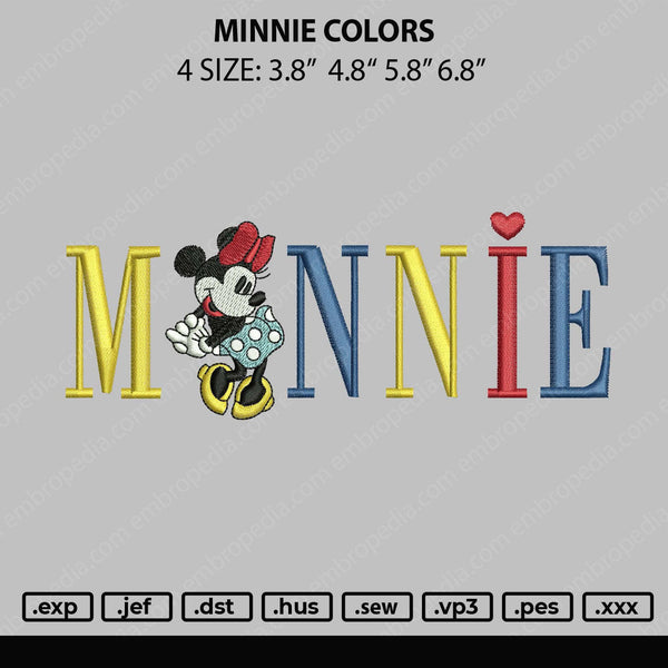 Minnie Colors Embroidery File 4 size