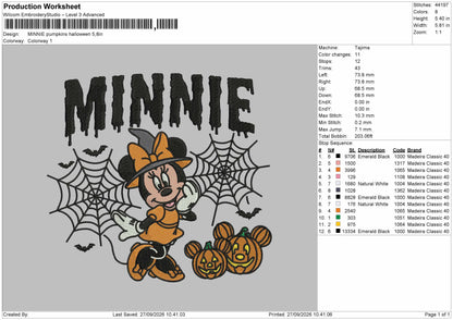 Minnie Halloween 2709 Embroidery Machine Design File 6 sizes