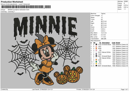 Minnie Halloween 2709 Embroidery Machine Design File 6 sizes