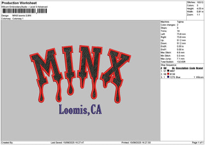 Minxtext Embroidery File 6 sizes