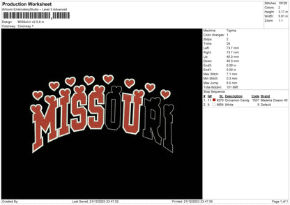 Missouri V02 Embroidery File 6 sizes