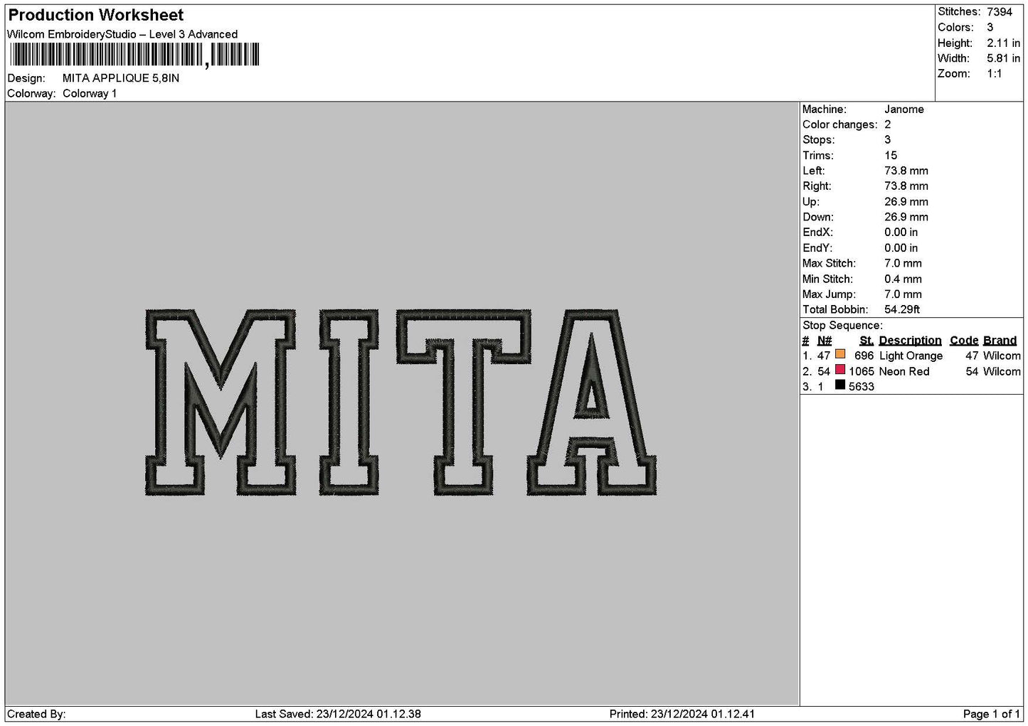 Mitatext Embroidery File 6 sizes