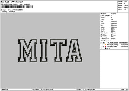 Mitatext Embroidery File 6 sizes
