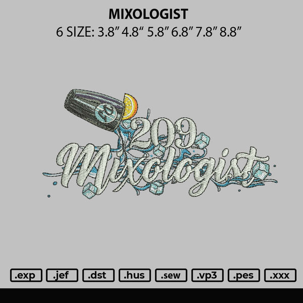 Mixologist Embroidery File 6 sizes