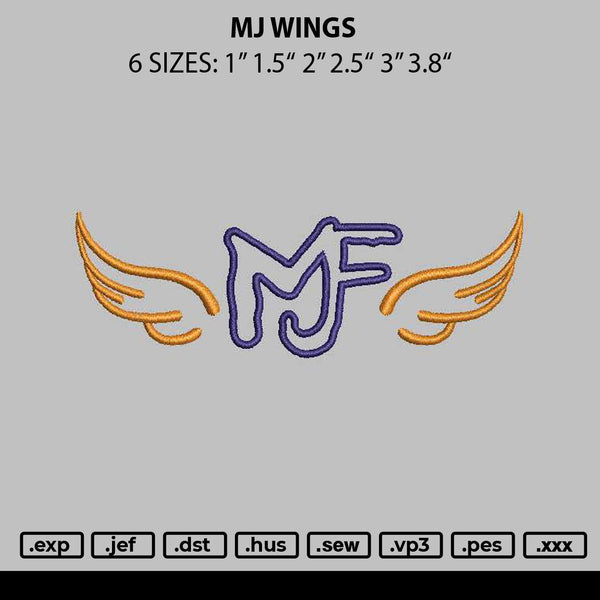 Mj Wings Embroidery File 6 sizes