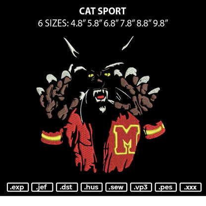 Cat Sport Embroidery File 6 sizes