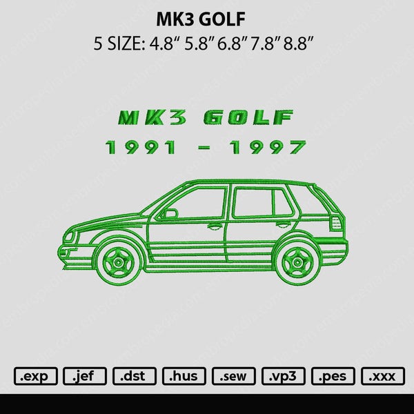 MK3 Golf Embroidery File 6 sizes