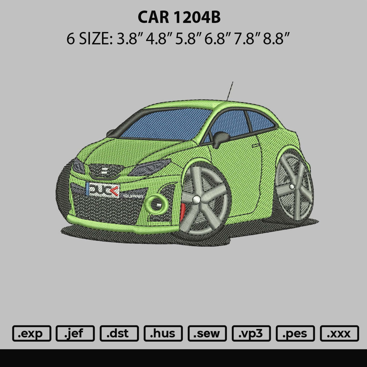 Car 1204b Embroidery Machine Design File 6 sizes