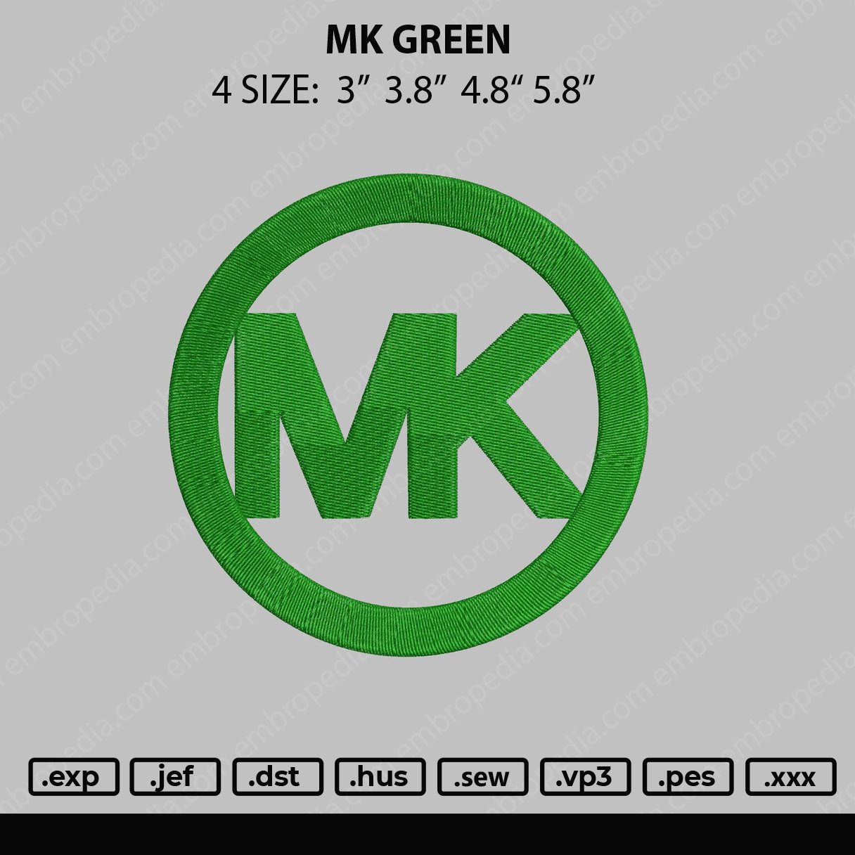 MK Green Embroidery File 4 size