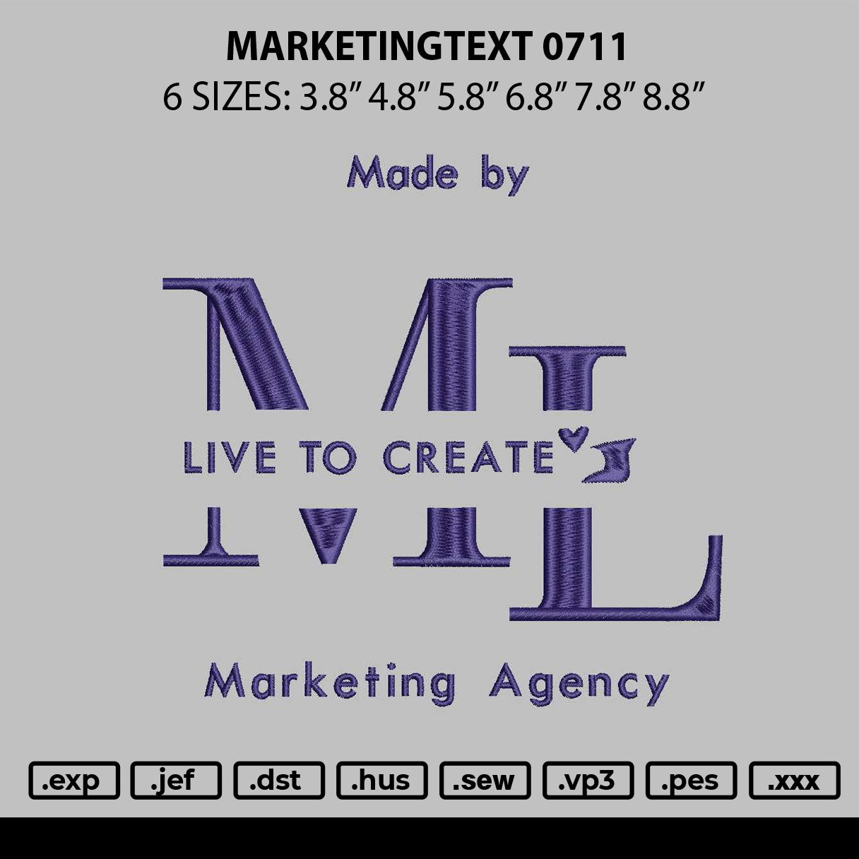 Marketingtext 0711 Embroidery File 6 sizes