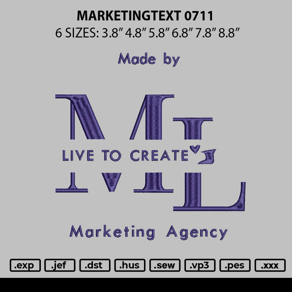 Marketingtext 0711 Embroidery File 6 sizes