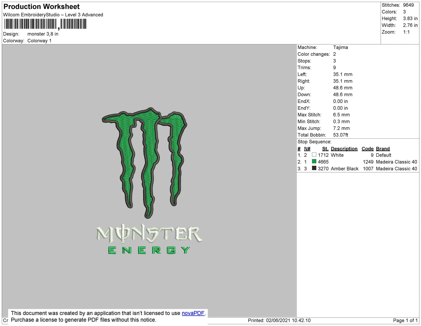 Monster Green Embroidery File 4 size
