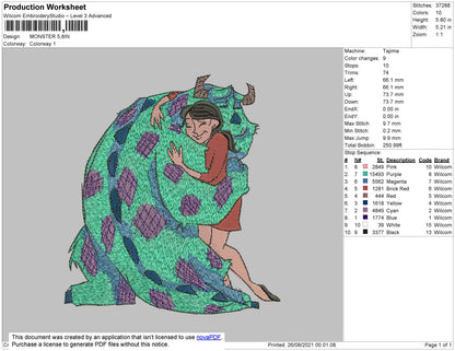 Monster Embroidery File 4 size