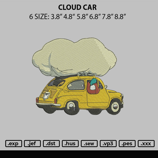 Cloud Car Embroidery File 6 sizes