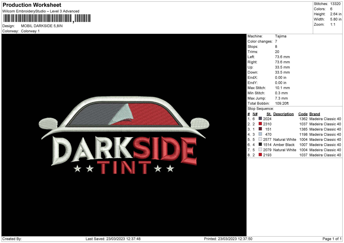 Darkside V1 Embroidery File 6 sizes