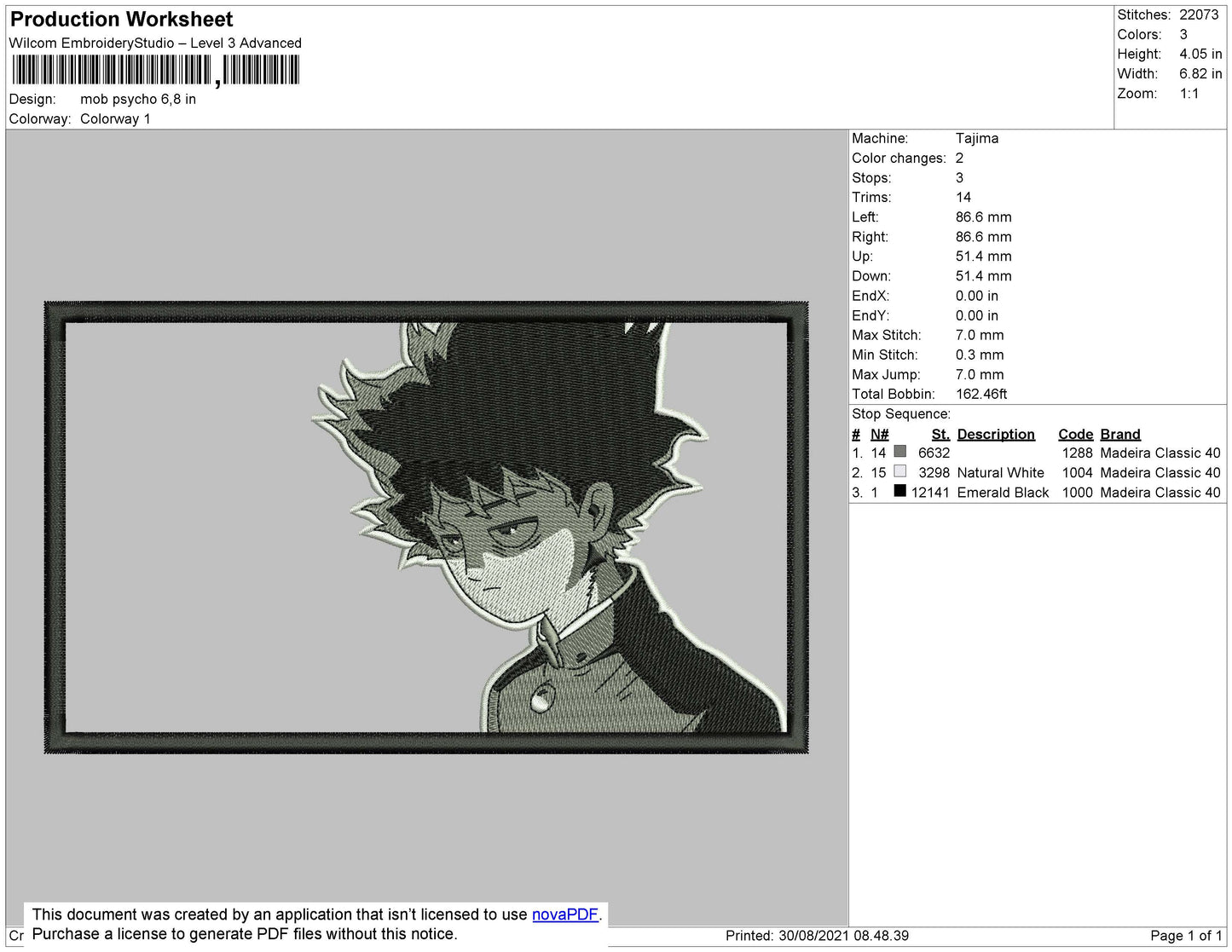 Mob Psycho Embroidery File 4 size