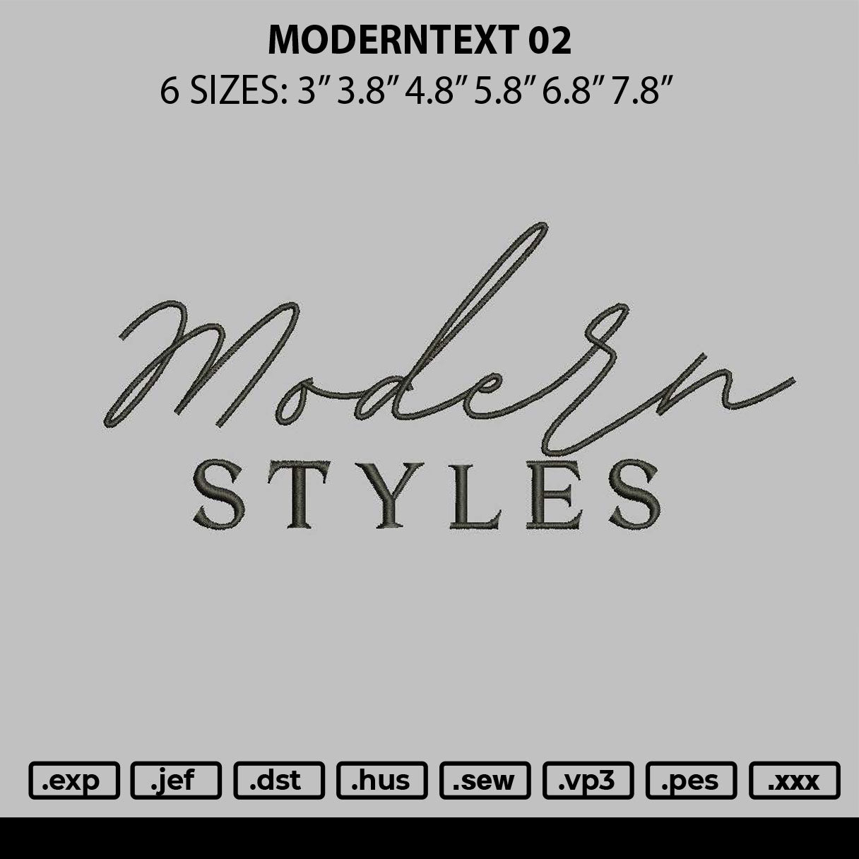 Moderntext 02 Embroidery File 6 sizes