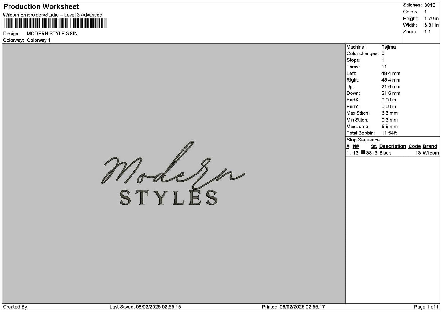 Moderntext 02 Embroidery File 6 sizes