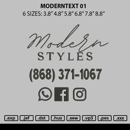 Moderntext 01 Embroidery File 6 sizes
