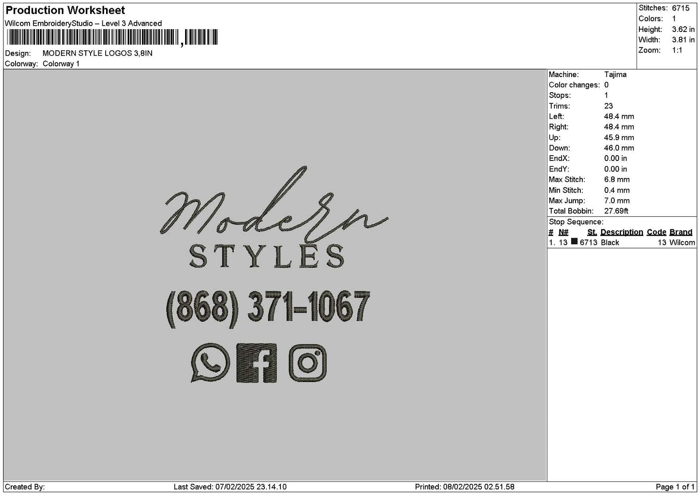 Moderntext 01 Embroidery File 6 sizes