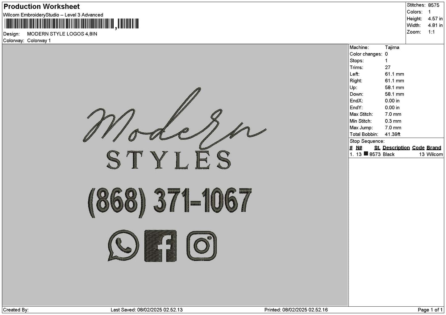 Moderntext 01 Embroidery File 6 sizes