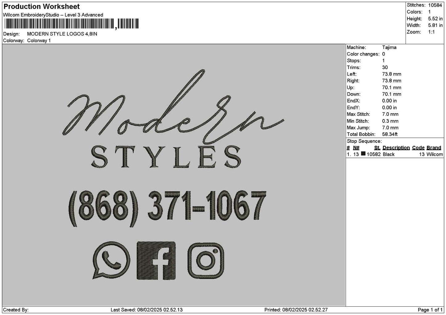 Moderntext 01 Embroidery File 6 sizes