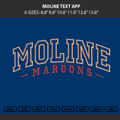 Moline Text App Embroidery Machine Design File 6 sizes