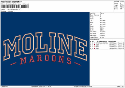 Moline Text App Embroidery Machine Design File 6 sizes