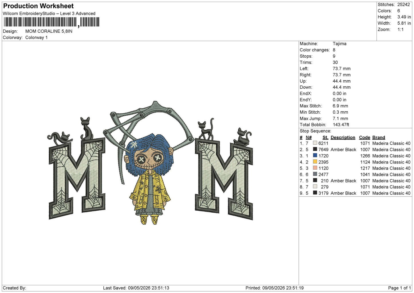 MOM CORALINE Embroidery File 6 sizes