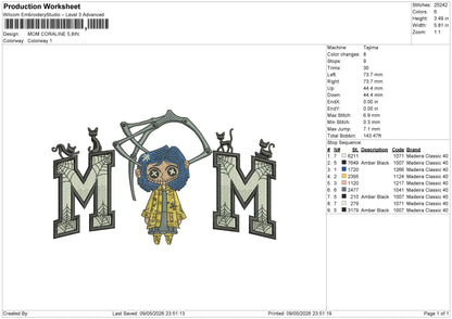 MOM CORALINE Embroidery File 6 sizes