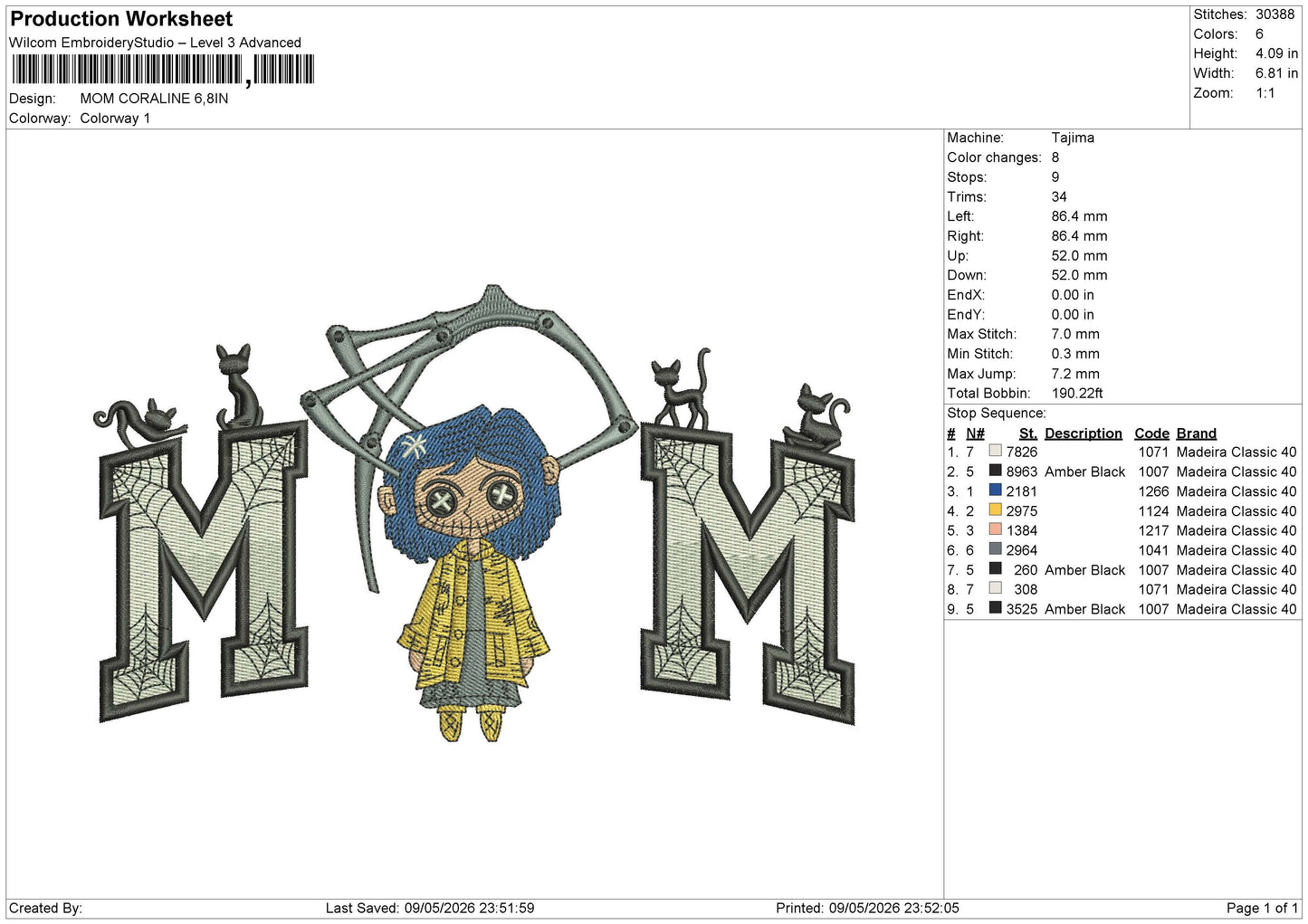 MOM CORALINE Embroidery File 6 sizes